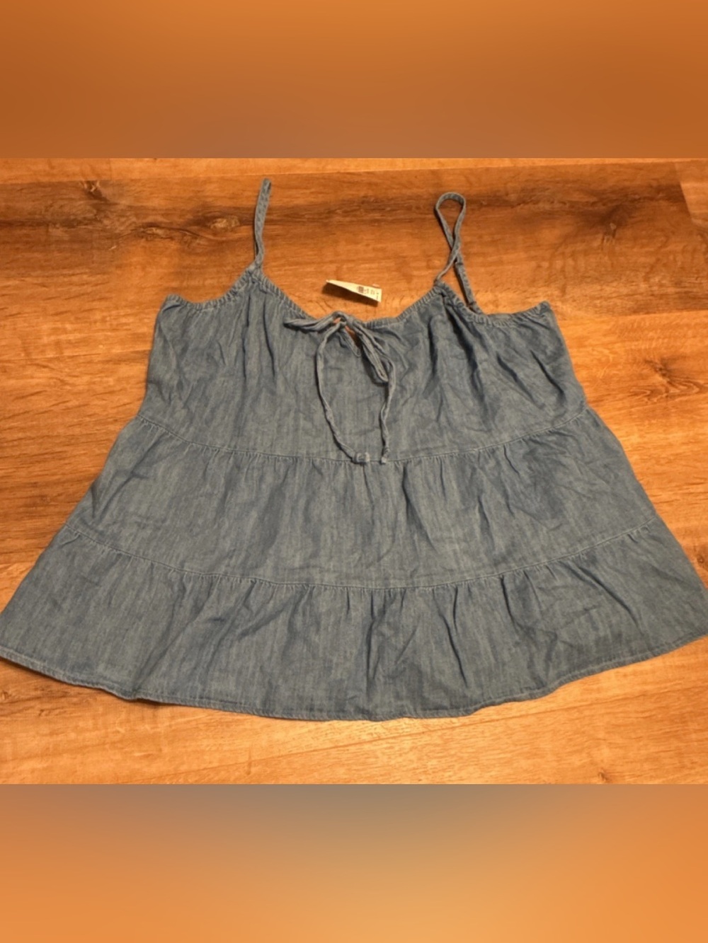 Light Blue Chambray Tie-Front Spaghetti Strap Tank Top